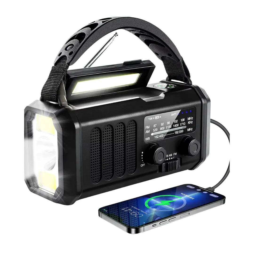 Noodradio met Powerbank, Zaklamp & Zonne-oplading Seruva