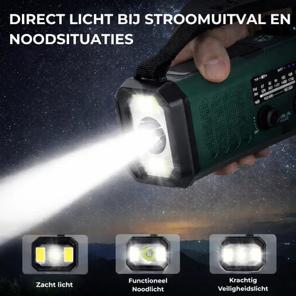 Noodradio met Powerbank, Zaklamp & Zonne-oplading Seruva