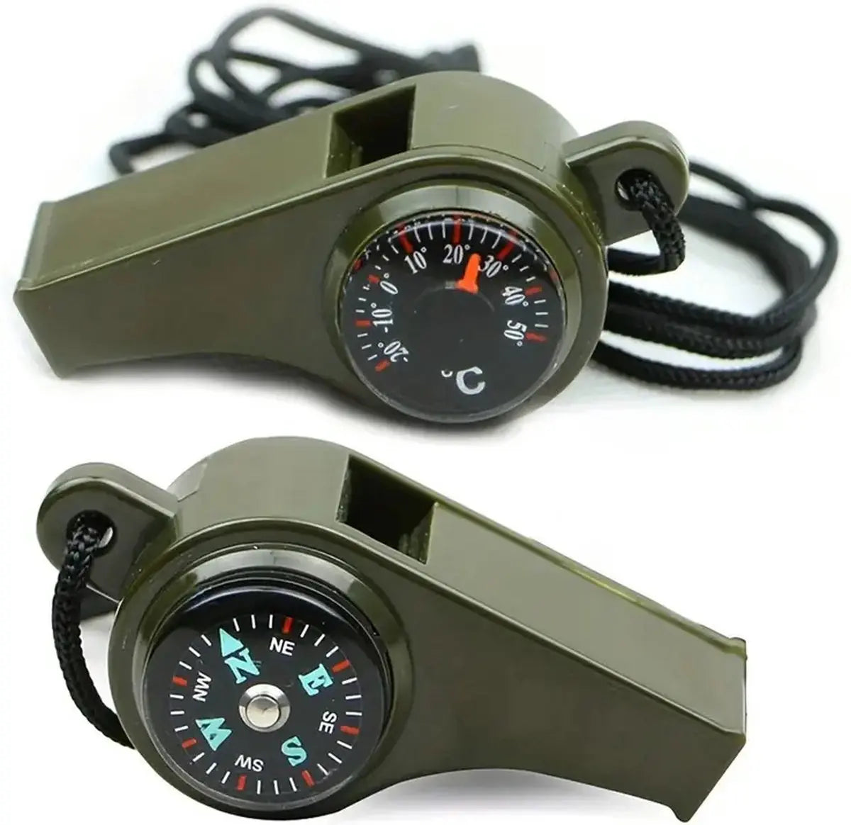 3-in-1 Noodoverlevingsfluitje – Met Kompas & Thermometer – 150dB Stroomuitvalhulp