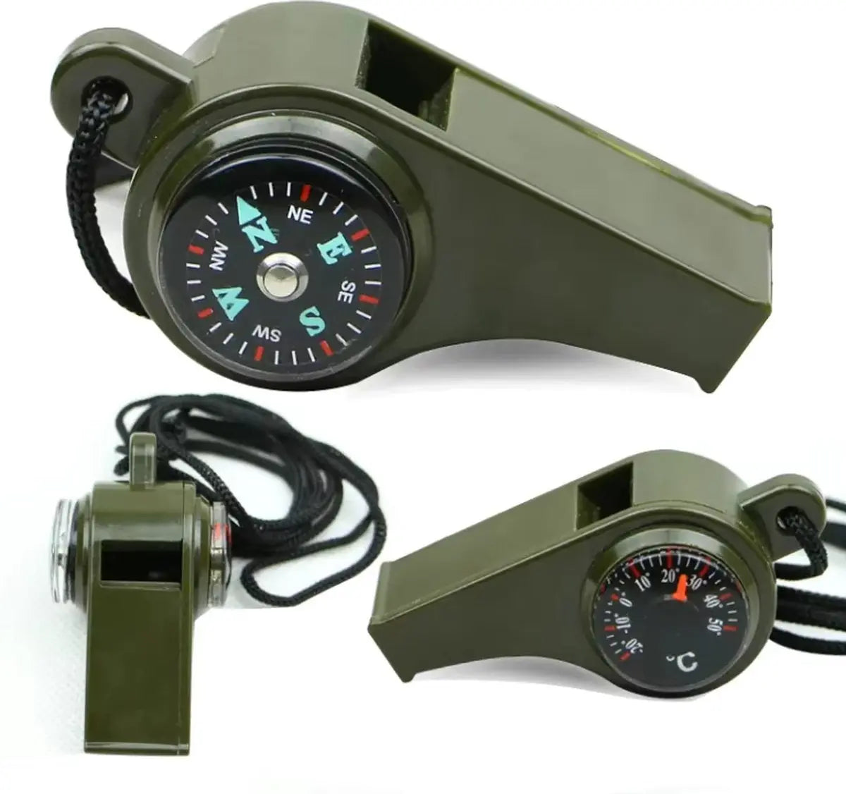 3-in-1 Noodoverlevingsfluitje – Met Kompas & Thermometer – 150dB Stroomuitvalhulp