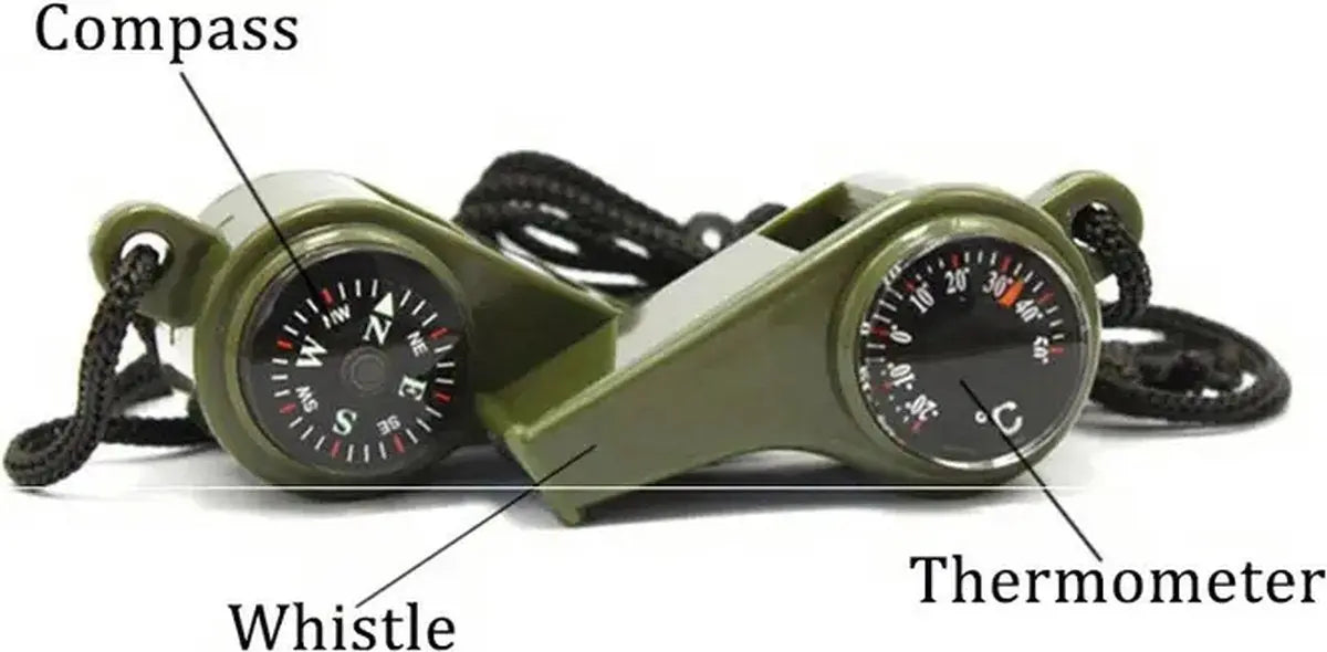 3-in-1 Noodoverlevingsfluitje – Met Kompas & Thermometer – 150dB Stroomuitvalhulp