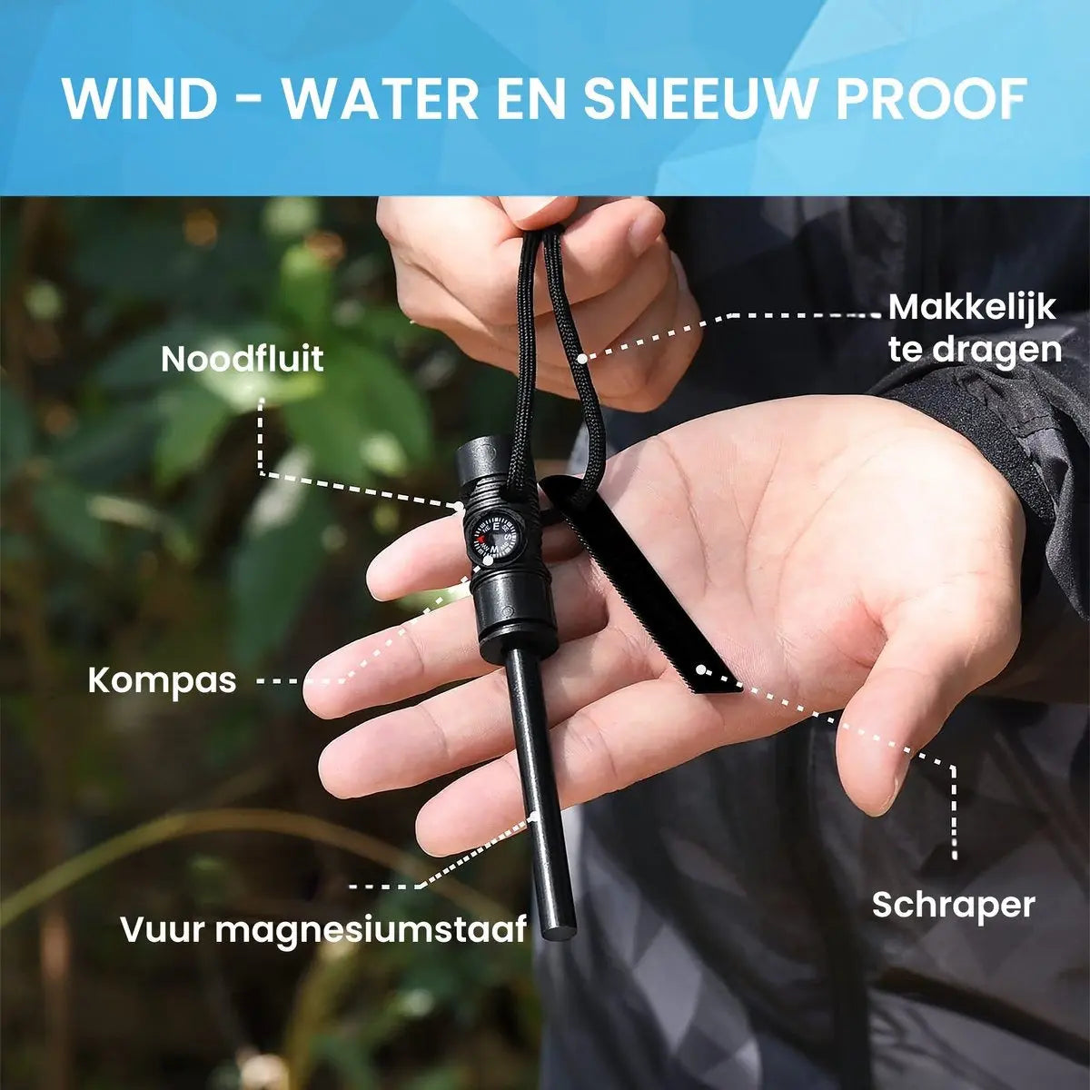 Vuurstarter Set – 2 Stuks – Firesteel met Kompas & Noodfluit Stroomuitvalhulp