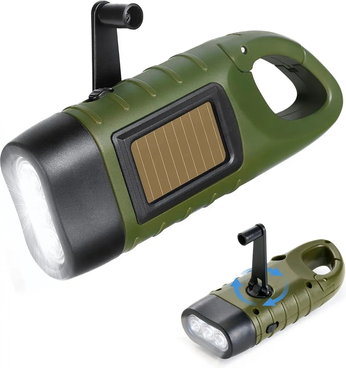 Opwindbare Zaklamp – Dynamo & Zonne-energie – Zonder Batterijen Stroomuitvalhulp