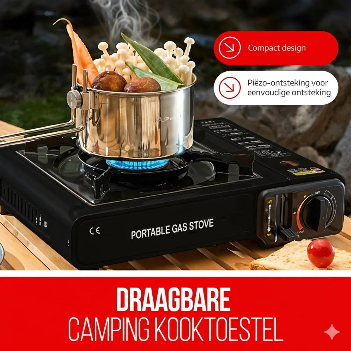 Hikemeister® Camping Kooktoestel 1-Pit 2200W – Incl. 8 Gasbussen & Koffer Stroomuitvalhulp