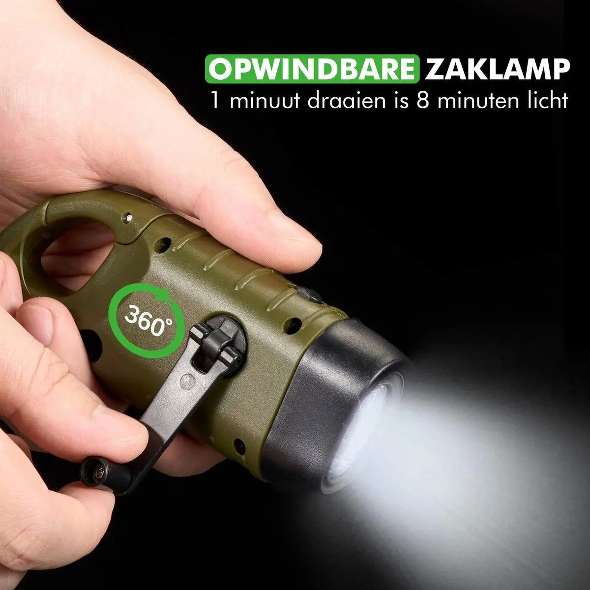 Opwindbare Zaklamp – Dynamo & Zonne-energie – Zonder Batterijen Stroomuitvalhulp