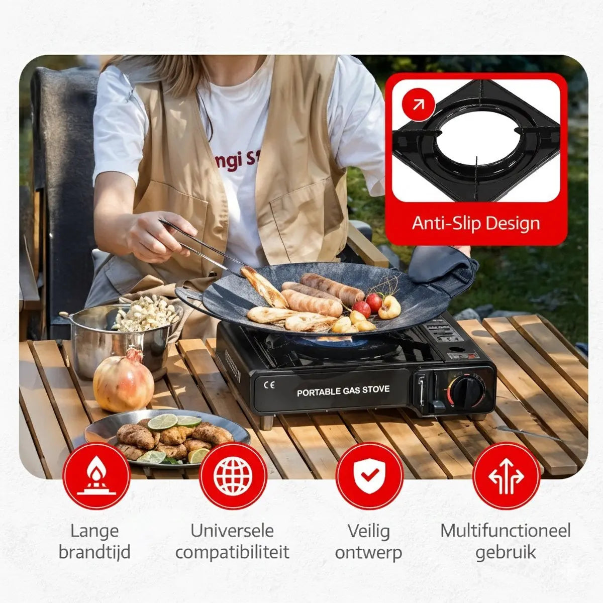 Hikemeister® Camping Kooktoestel 1-Pit 2200W – Incl. 8 Gasbussen & Koffer Stroomuitvalhulp