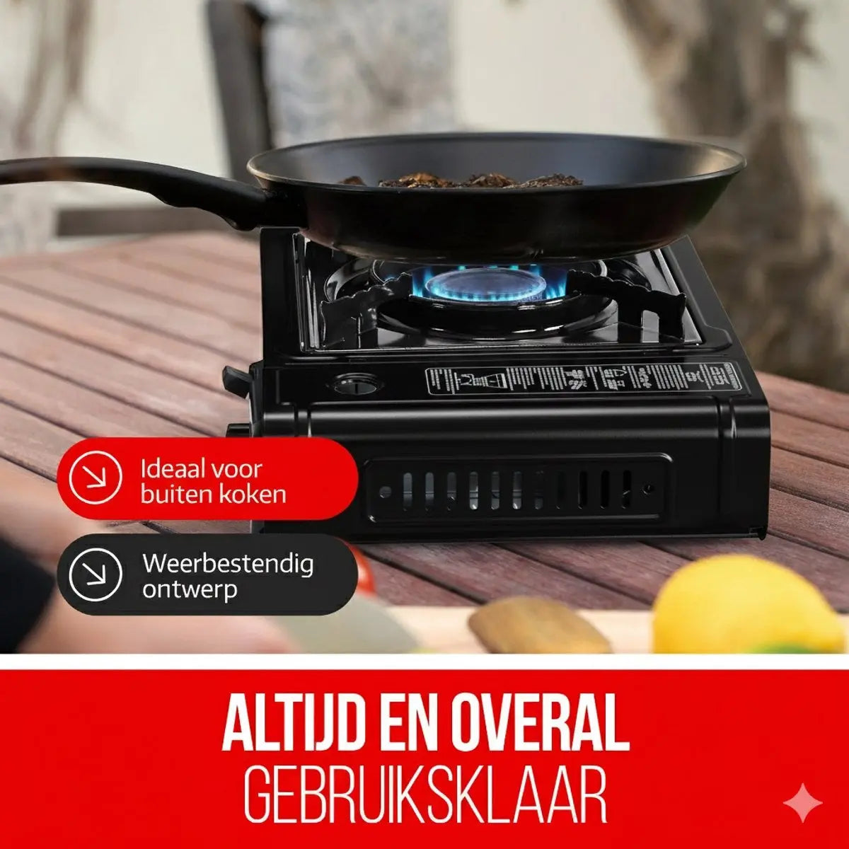 Hikemeister® Camping Kooktoestel 1-Pit 2200W – Incl. 8 Gasbussen & Koffer Stroomuitvalhulp