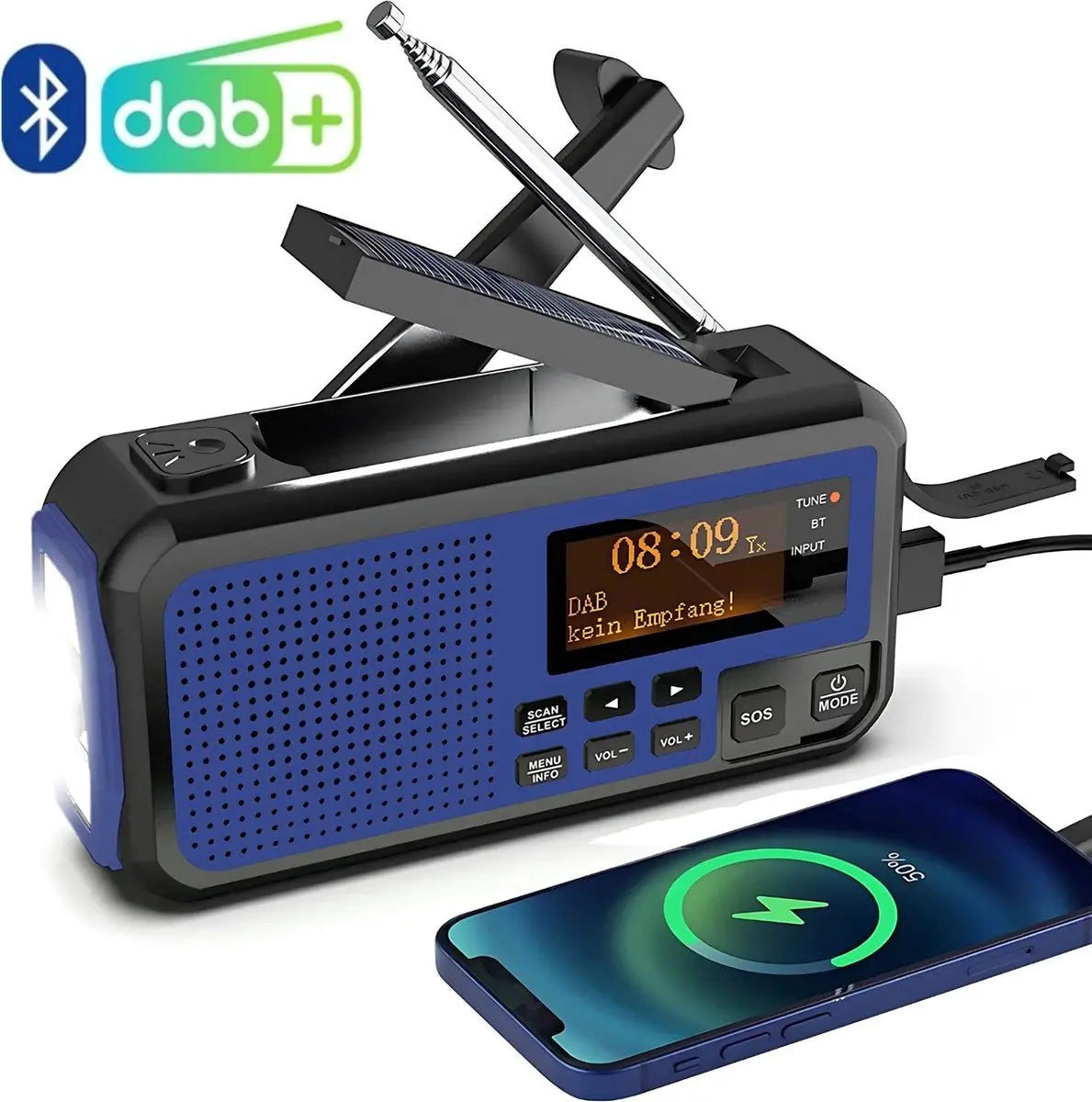 Stroomuitvalhulp | Noodradio Solar & Opwindbaar – 5000mAh Powerbank – DAB+/FM Stroomuitvalhulp