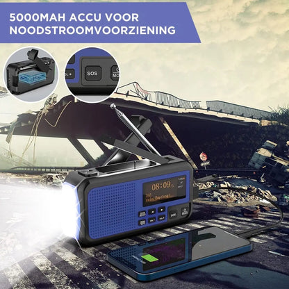 Stroomuitvalhulp | Noodradio Solar & Opwindbaar – 5000mAh Powerbank – DAB+/FM Stroomuitvalhulp
