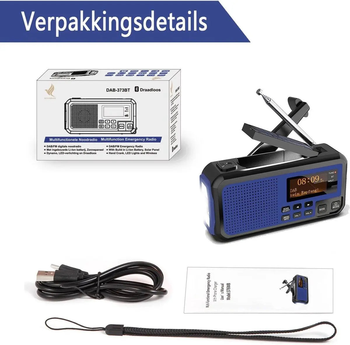 Stroomuitvalhulp | Noodradio Solar & Opwindbaar – 5000mAh Powerbank – DAB+/FM Stroomuitvalhulp