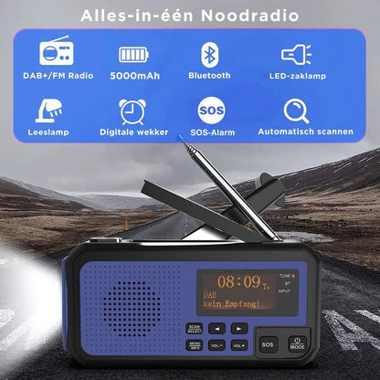 Stroomuitvalhulp | Noodradio Solar & Opwindbaar – 5000mAh Powerbank – DAB+/FM Stroomuitvalhulp
