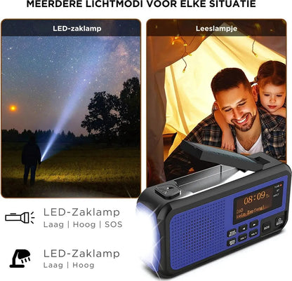 Stroomuitvalhulp | Noodradio Solar & Opwindbaar – 5000mAh Powerbank – DAB+/FM Stroomuitvalhulp