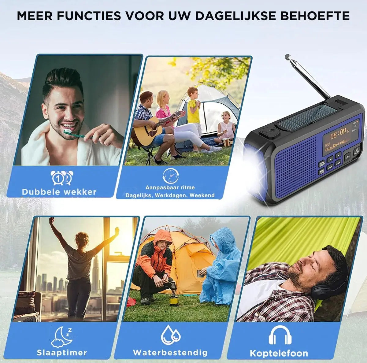Stroomuitvalhulp | Noodradio Solar & Opwindbaar – 5000mAh Powerbank – DAB+/FM Stroomuitvalhulp